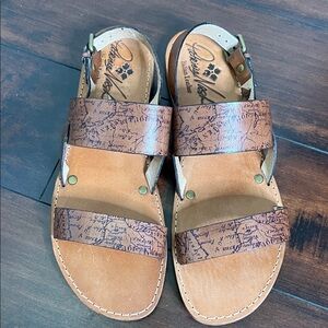 Patricia Nash Elda Map Print Italian Leather Sandals Women's size 10